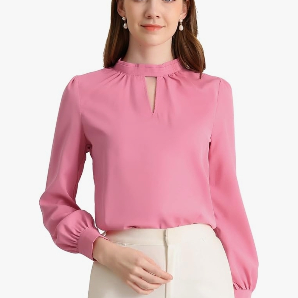 Allegra K Pink Keyhole Blouse